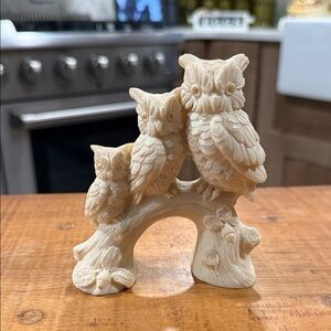 A. Santini Alabaster or Resin Cream Owl Figurine Trio